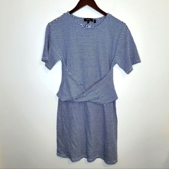 Theory Blue Striped Front Twist Linen Blend T-Shirt Dress Size Small - Picture 1 of 9